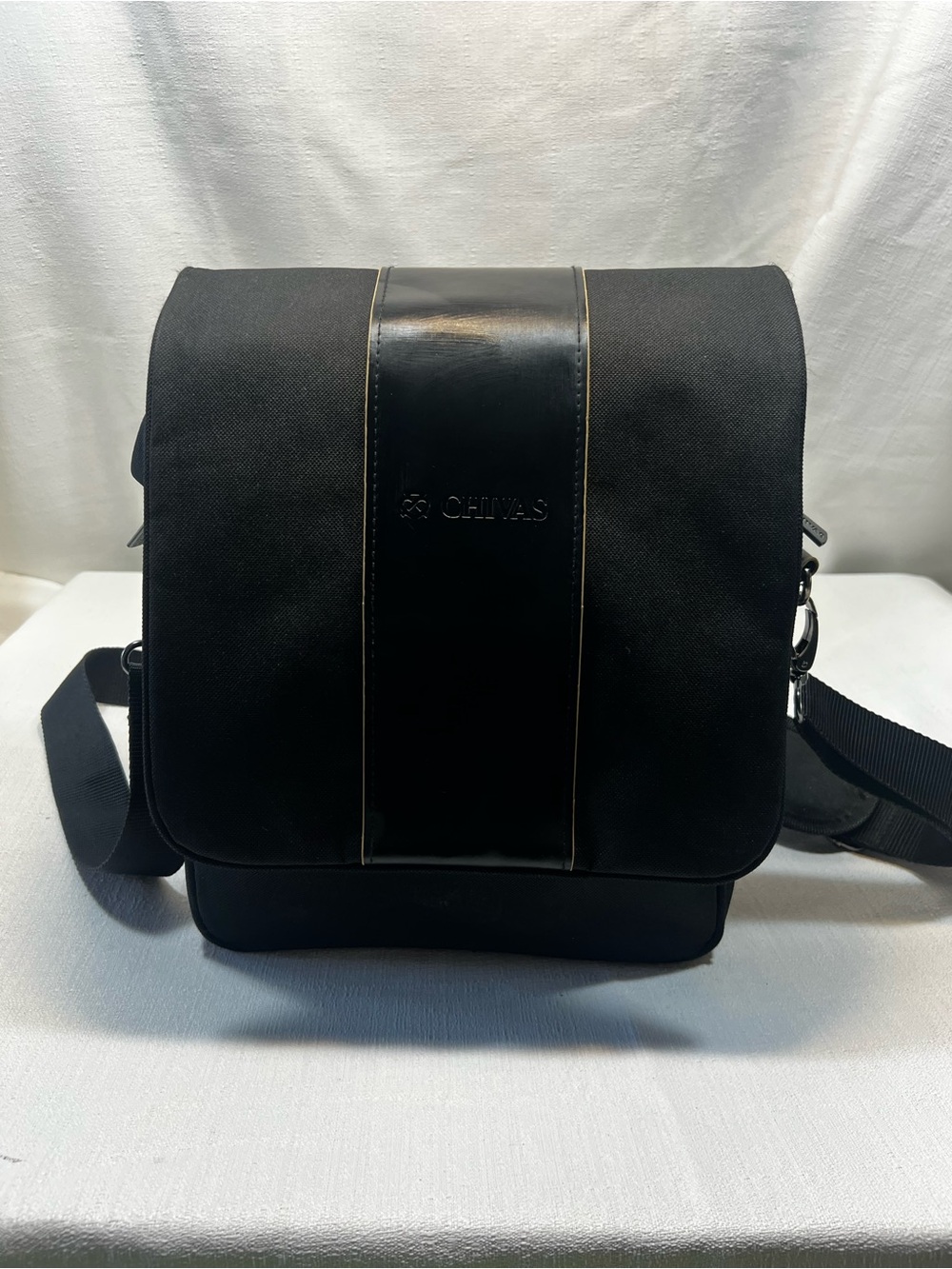Civas Black Men's Vertical Messenger Bag with Leather Trim
